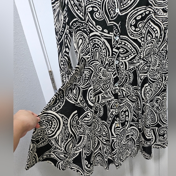 Zara Black High Contrast Paisley Print Flared Skirt Mini Long Sleeve Dress - Picture 7 of 12